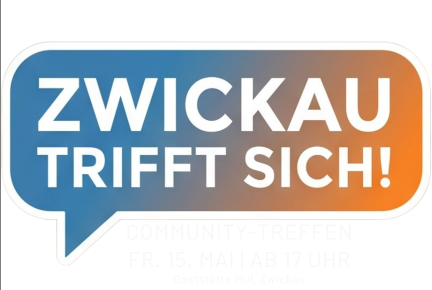 Archivmotiv des Begegnungsformats Zwickau trifft sich mit blau-oranger Sprechblase